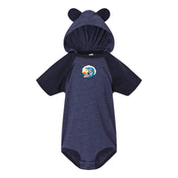 Load image into Gallery viewer, The Citadel, Spike Surfing, Infant Fine Jersey Raglan Bodysuit with Hood &amp; Ears - Navy
