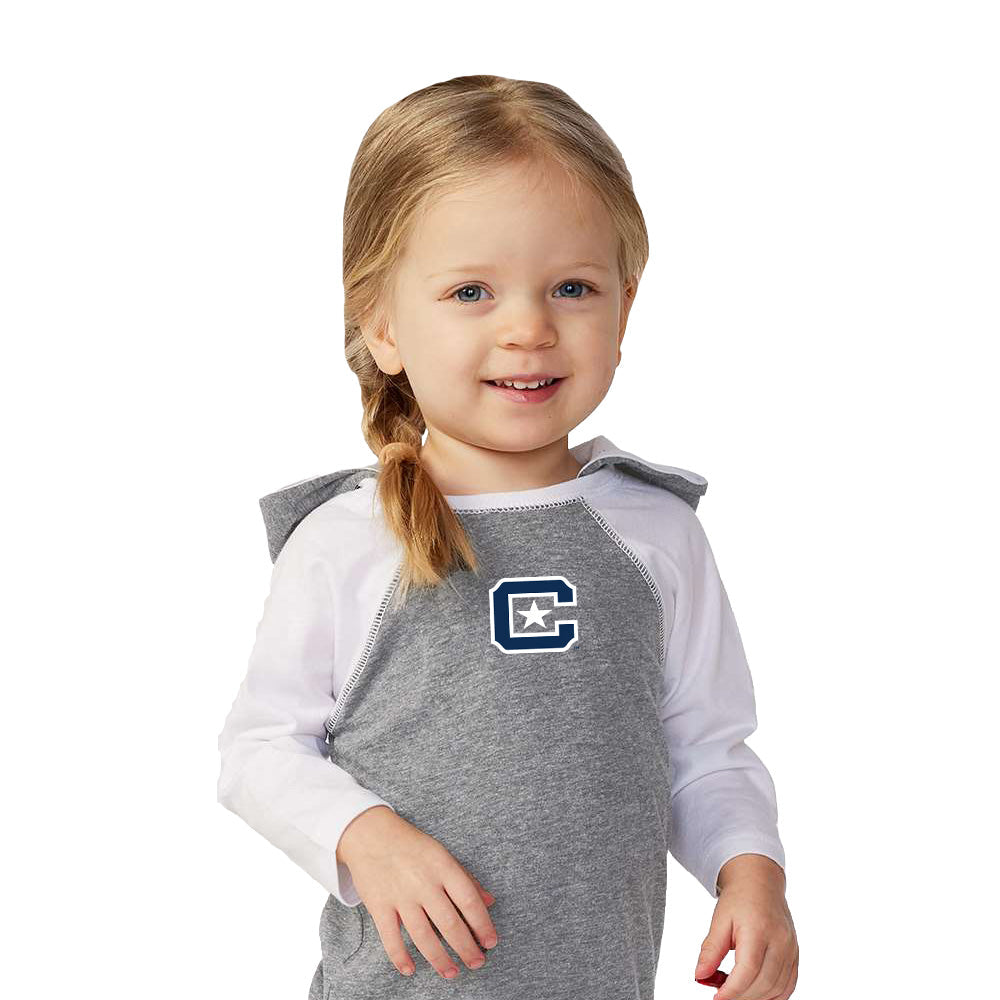 The Citadel, C Star, Infant Fine Jersey Character Hooded Long Sleeve Bodysuit with Ears - Gray/White