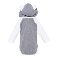 Load image into Gallery viewer, The Citadel, The Citadel C, Infant Fine Jersey Character Hooded Long Sleeve Bodysuit with Ears - Gray/White
