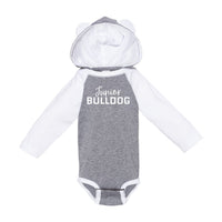 Load image into Gallery viewer, The Citadel, Junior Bulldog, Infant Fine Jersey Character Hooded Long Sleeve Bodysuit with Ears - Gray/White
