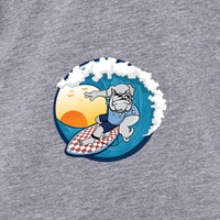 Load image into Gallery viewer, The Citadel, Spike Surfing, Infant Fine Jersey Character Hooded Long Sleeve Bodysuit with Ears - Gray/White
