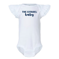 Load image into Gallery viewer, The Citadel, Citadel Baby , Infant Flutter Sleeve Baby Rib Bodysuit - White
