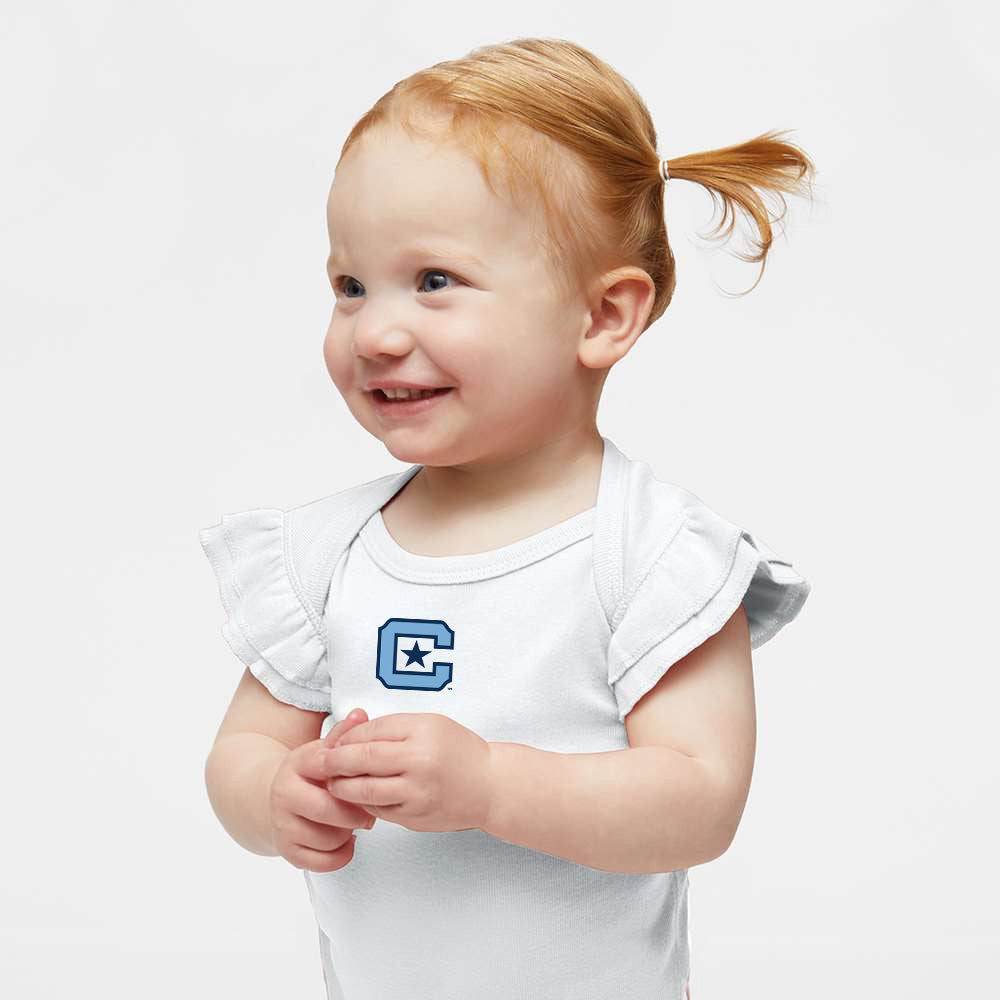 The Citadel, C Star, Infant Flutter Sleeve Baby Rib Bodysuit - White