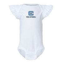 Load image into Gallery viewer, The Citadel, Citadel C, Infant Flutter Sleeve Baby Rib Bodysuit - White
