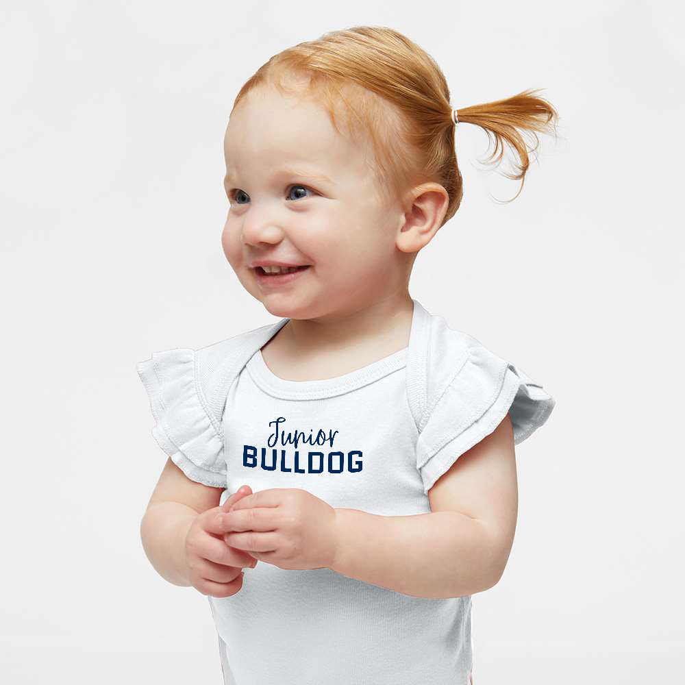 The Citadel, Junior Bulldog, Infant Flutter Sleeve Baby Rib Bodysuit - White