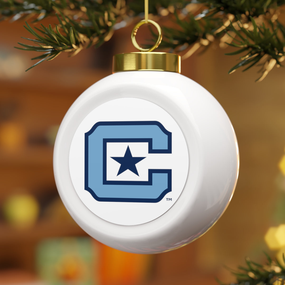 The Citadel, C Star, Sports Logo, Holiday Christmas Ball Ceramic Ornament