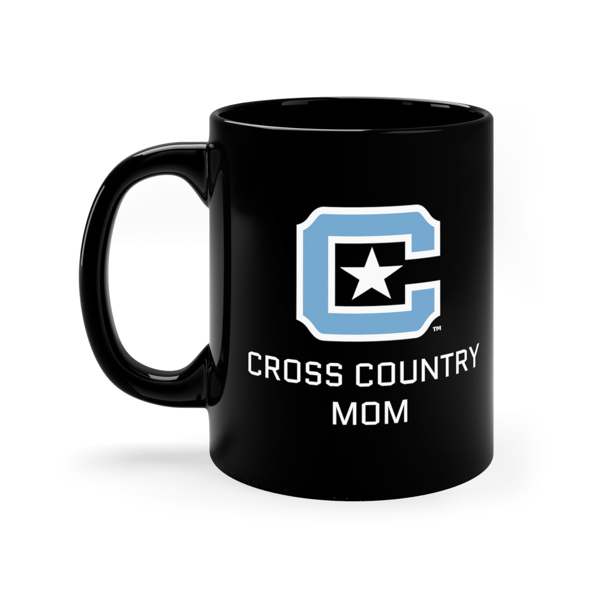 The Citadel Block C Logo, Sports Cross Country Mom, Black Mug, 11oz