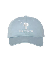 Load image into Gallery viewer, The Citadel, Big Red, Palm tree, Yupoong Adult Low-Profile Cotton Twill Dad Cap - Light Blue
