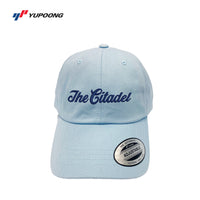 Load image into Gallery viewer, The Citadel, Script, Yupoong Adult Low-Profile Cotton Twill Dad Cap- Light blue
