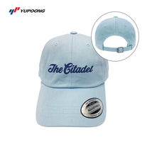 Load image into Gallery viewer, The Citadel, Script, Yupoong Adult Low-Profile Cotton Twill Dad Cap- Light blue
