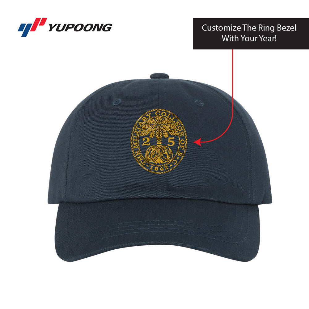 The Citadel, Customizable (Your Year) Embroidered Ring Bezel Design, Yupoong Adult Low-Profile Cotton Twill Dad Cap - Navy