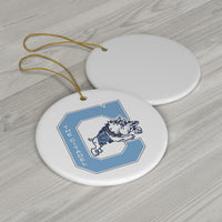 Load image into Gallery viewer, The Citadel, Jumping Bulldog C, Vintage Logo, Ceramic Holiday Christmas Ornament
