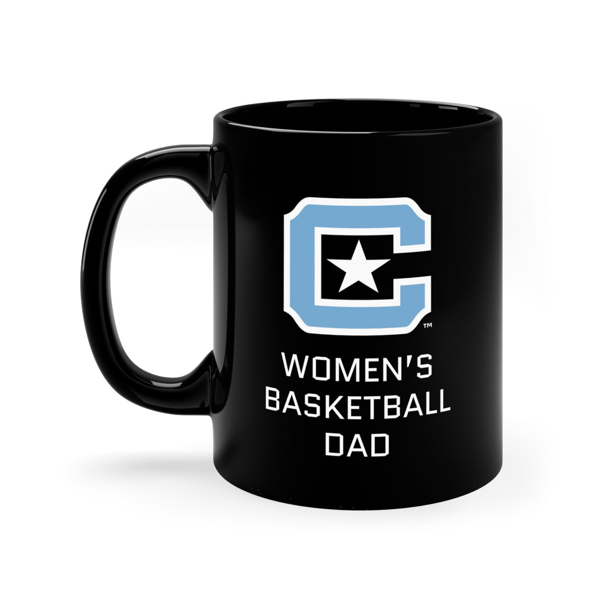 The Citadel Block C Logo, Club Sports Women's Basketball Dad, Black Mug, 11oz