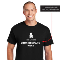 Load image into Gallery viewer, The Citadel, Barracks logo with Your Company,  DryBlend T-Shirt - Black
