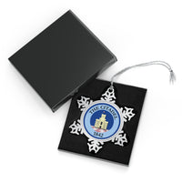 Load image into Gallery viewer, The Citadel, PT Barracks logo, Holiday Christmas Snowflake Pewter Ornament
