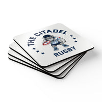 Load image into Gallery viewer, The Citadel, Club Sports - Rugby, Corkwood Coaster Set of 4 - White
