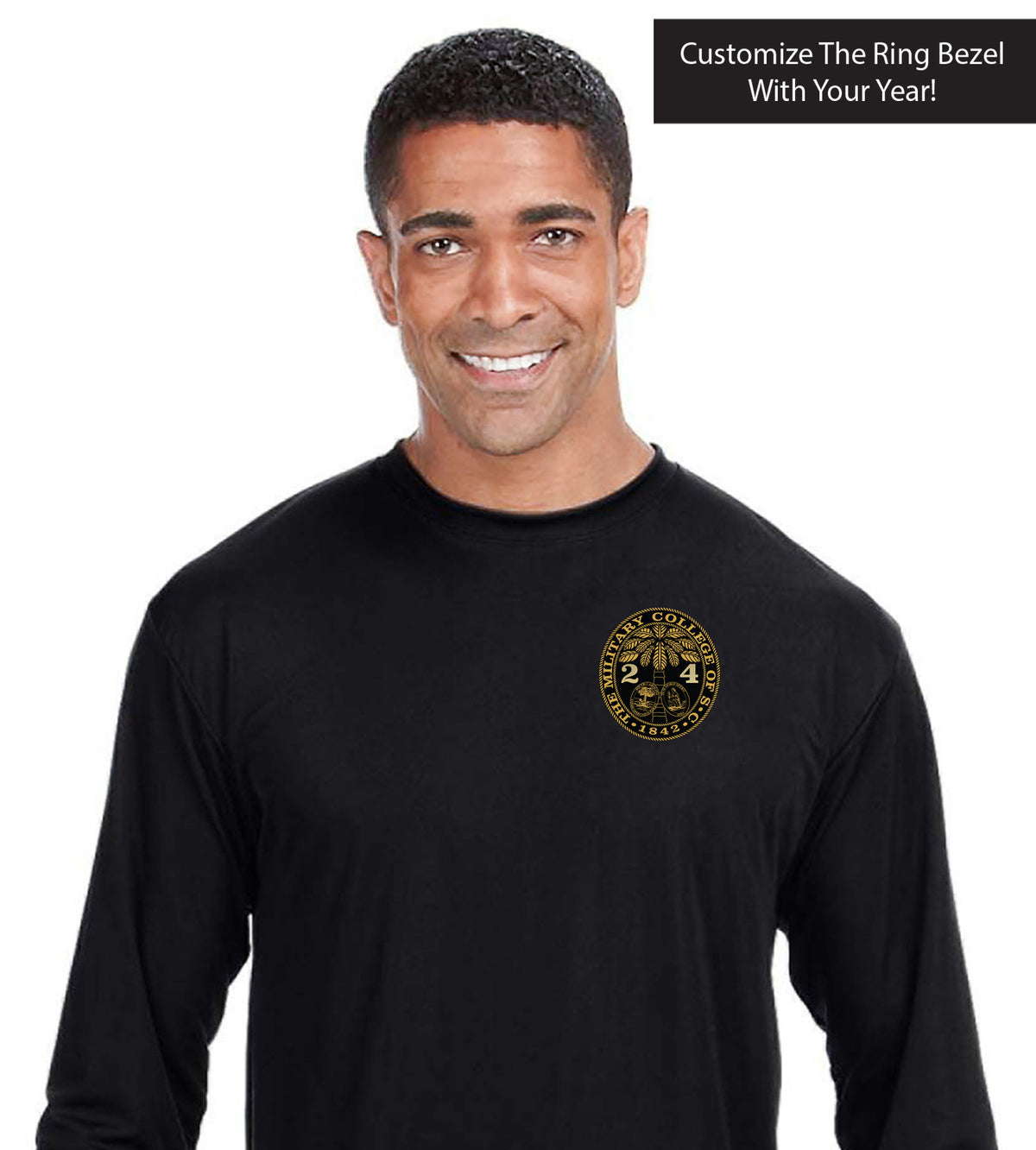 The Citadel, Customizable Ring Bezel, A4 Cooling Performance Long Sleeve Tee Shirt-Black