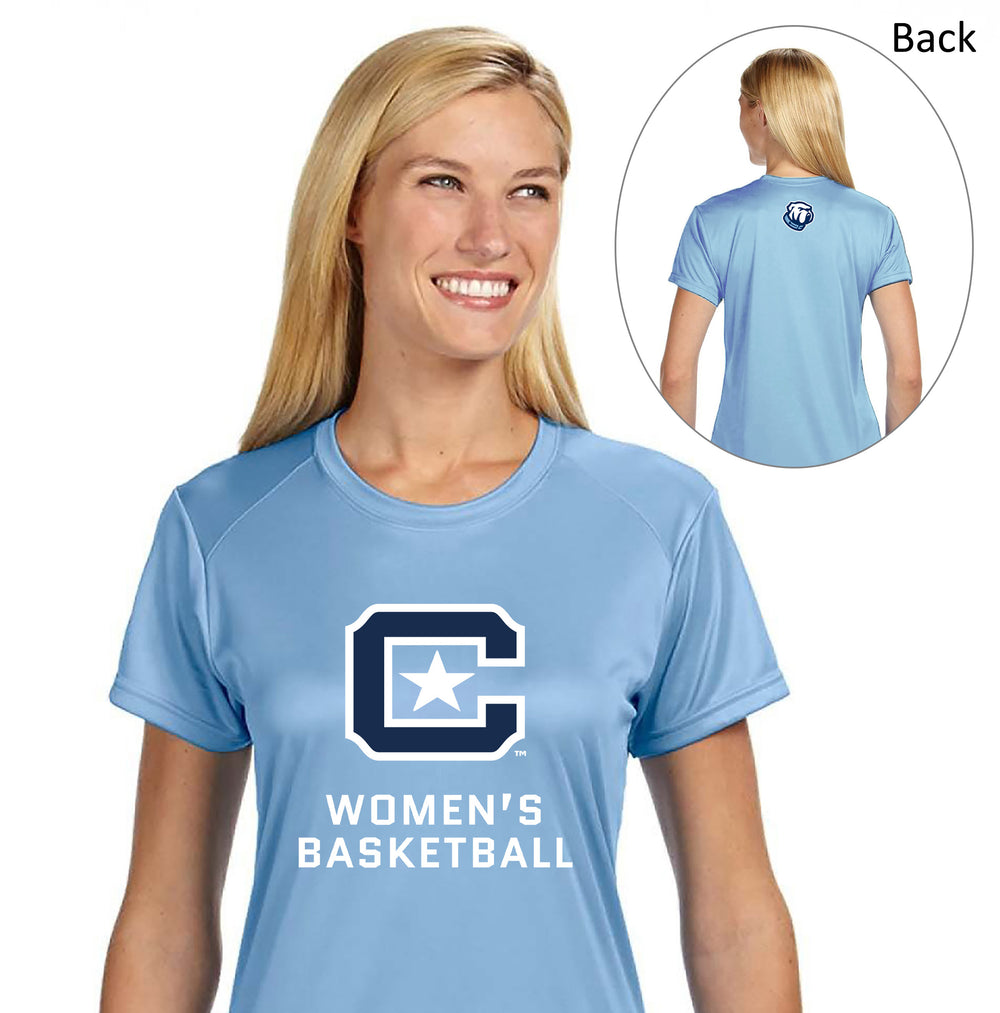 The Citadel C, Club Sports - Women's Basketball, A4 Ladies' Cooling Performance T-Shirt - Carolina Blue