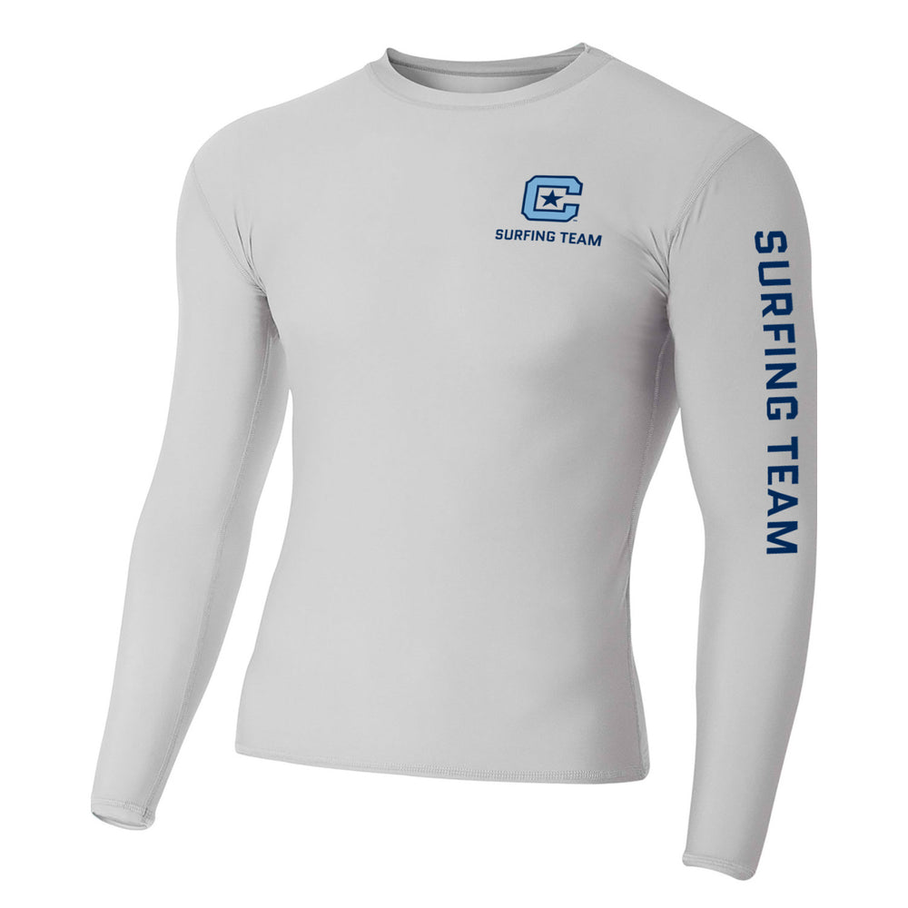 The Citadel, C Star, Club Sports - Surfing Team, A4 Adult Polyester Spandex Long Sleeve Compression T-Shirt- Silver