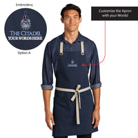 Load image into Gallery viewer, The Citadel, Customizable (Your Words), Spike, Embroidered, Port Authority® Canvas Full-Length Two-Pocket Apron -  Customization All caps
