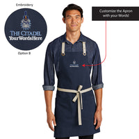 Load image into Gallery viewer, The Citadel, Customizable (Your Words), Spike, Embroidered, Port Authority® Canvas Full-Length Two-Pocket Apron -  Customization Uppercase &amp; Lowercase 
