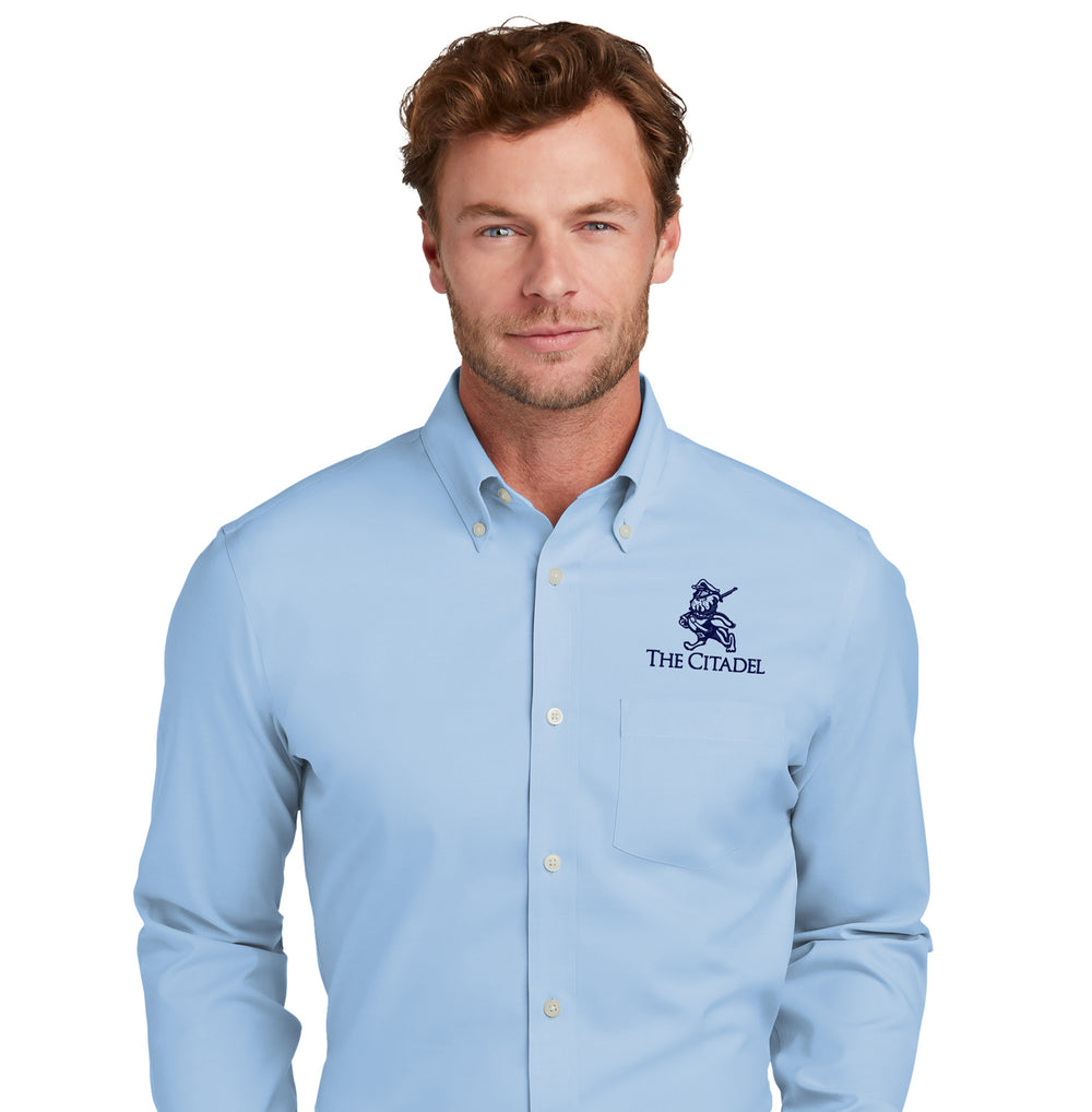 The Citadel, Marching Bulldog, Brooks Brothers® Wrinkle-Free Stretch Pinpoint Shirt-  Newport Blue