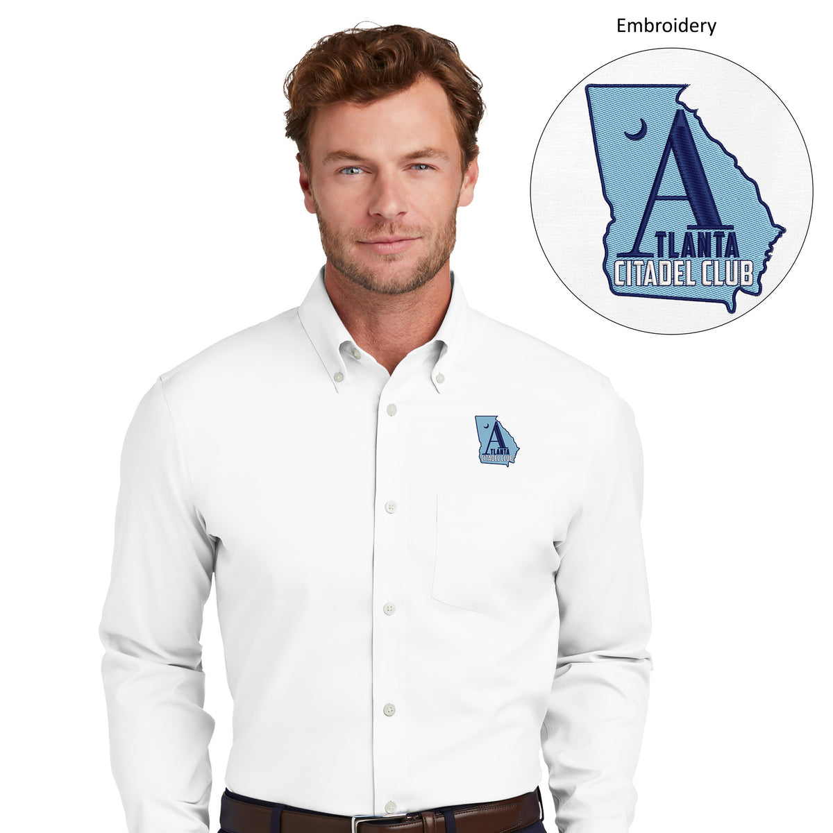 The Citadel , Atlanta Citadel Club, Brooks Brothers® Wrinkle-Free Stretch Pinpoint Shirt - White
