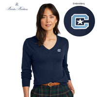 Load image into Gallery viewer, The Citadel, C Star, Brooks Brothers ® Women’s Washable Merino V-Neck Sweater- Navy
