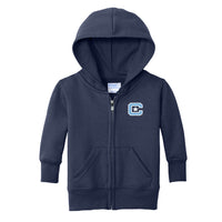 Load image into Gallery viewer, The Citadel, C Star, Port &amp; Co™ Infant Core Fleece Full-Zip Hooded Sweatshirt - Navy
