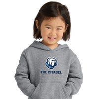 Load image into Gallery viewer, The Citadel Bulldog, Port &amp; Co™ Toddler Core Fleece Pullover Hooded Sweatshirt - Gray
