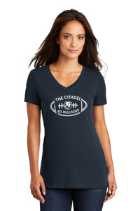 Load image into Gallery viewer, The Citadel Bulldog, Football  Women’s V-Neck Tee Shirt- Navy
