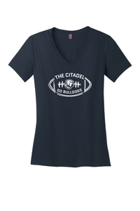 Load image into Gallery viewer, The Citadel Bulldog, Football  Women’s V-Neck Tee Shirt- Navy

