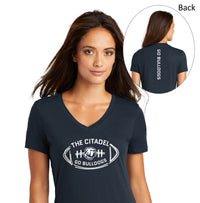 Load image into Gallery viewer, The Citadel Bulldog, Football  Women’s V-Neck Tee Shirt- Navy
