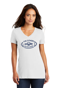 Load image into Gallery viewer, The Citadel Bulldog, Football  Women’s V-Neck Tee Shirt-White
