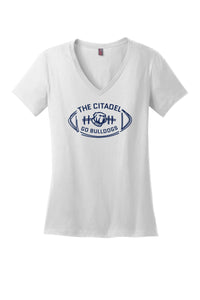 Load image into Gallery viewer, The Citadel Bulldog, Football  Women’s V-Neck Tee Shirt-White
