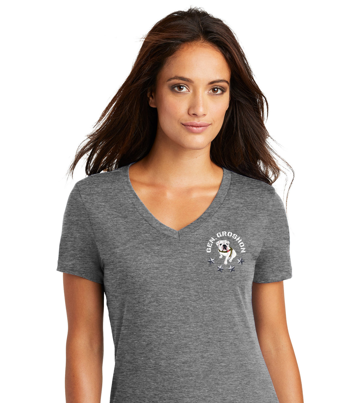 Copy of The Citadel, Gen. Groshon Left Chest,  Women’s V-Neck Tee Shirt- Heathered Nickel