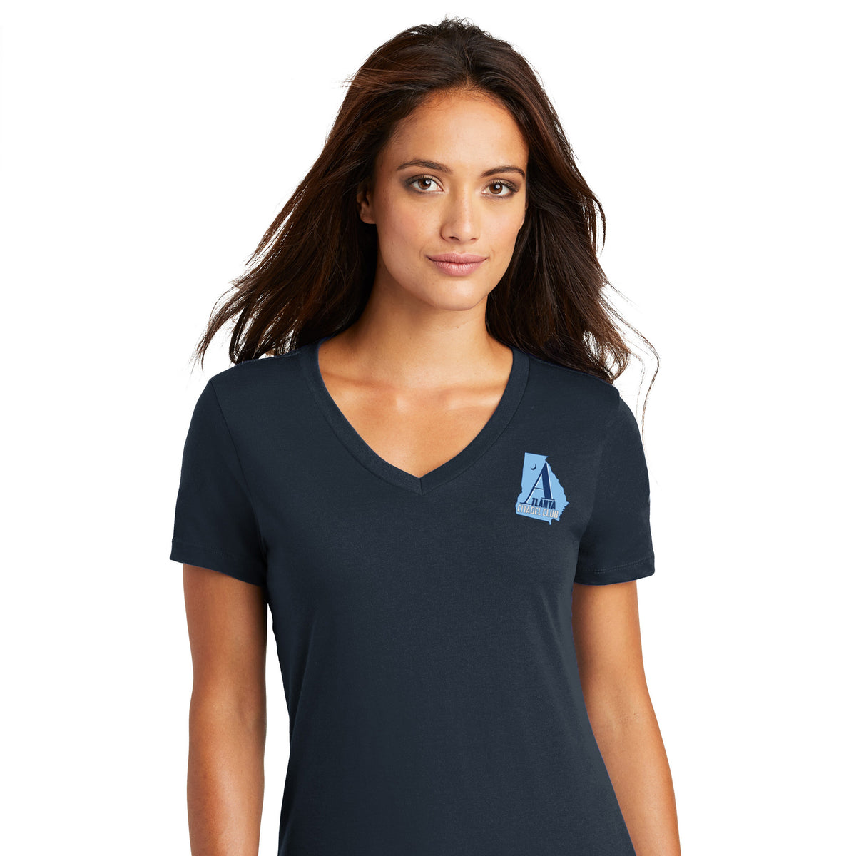 The Citadel, Atlanta Citadel Club, Women’s V-Neck Tee Shirt- Navy