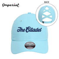 Load image into Gallery viewer, The Citadel, Script Logo, Imperial - The Hinsen Performance Ponytail Cap- Light Blue
