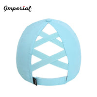 Load image into Gallery viewer, The Citadel, Mom Spike, Imperial - The Hinsen Performance Ponytail Cap- Light Blue- Back
