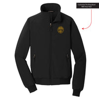Load image into Gallery viewer, The Citadel, Customizable (Your Year) Ring Bezel Design, Soft Shell Bomber Jacket- Black
