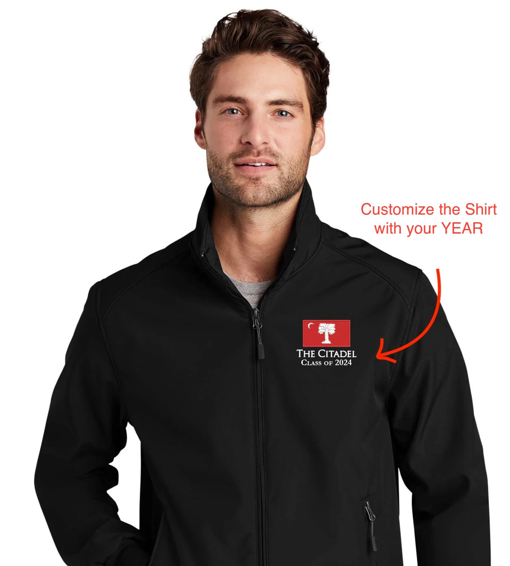 J337 - The Citadel, Big Red Flag, Customizable (your class), Soft Shell Bomber Jacket
