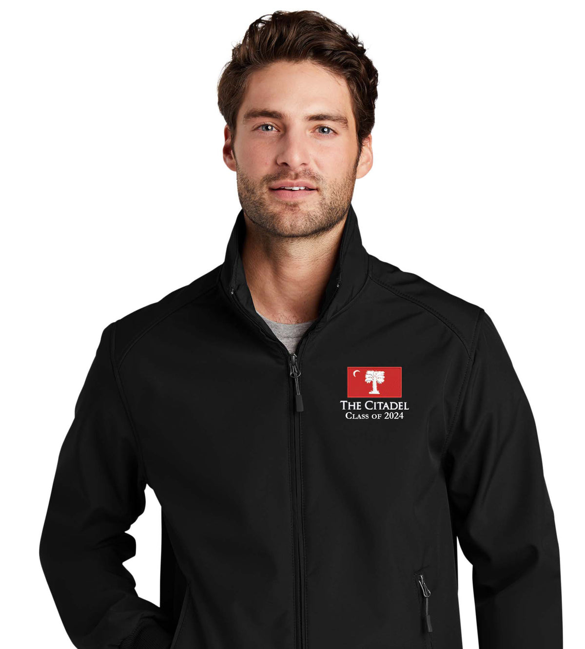 J337 - The Citadel, Big Red Flag, Customizable (your class), Soft Shell Bomber Jacket

