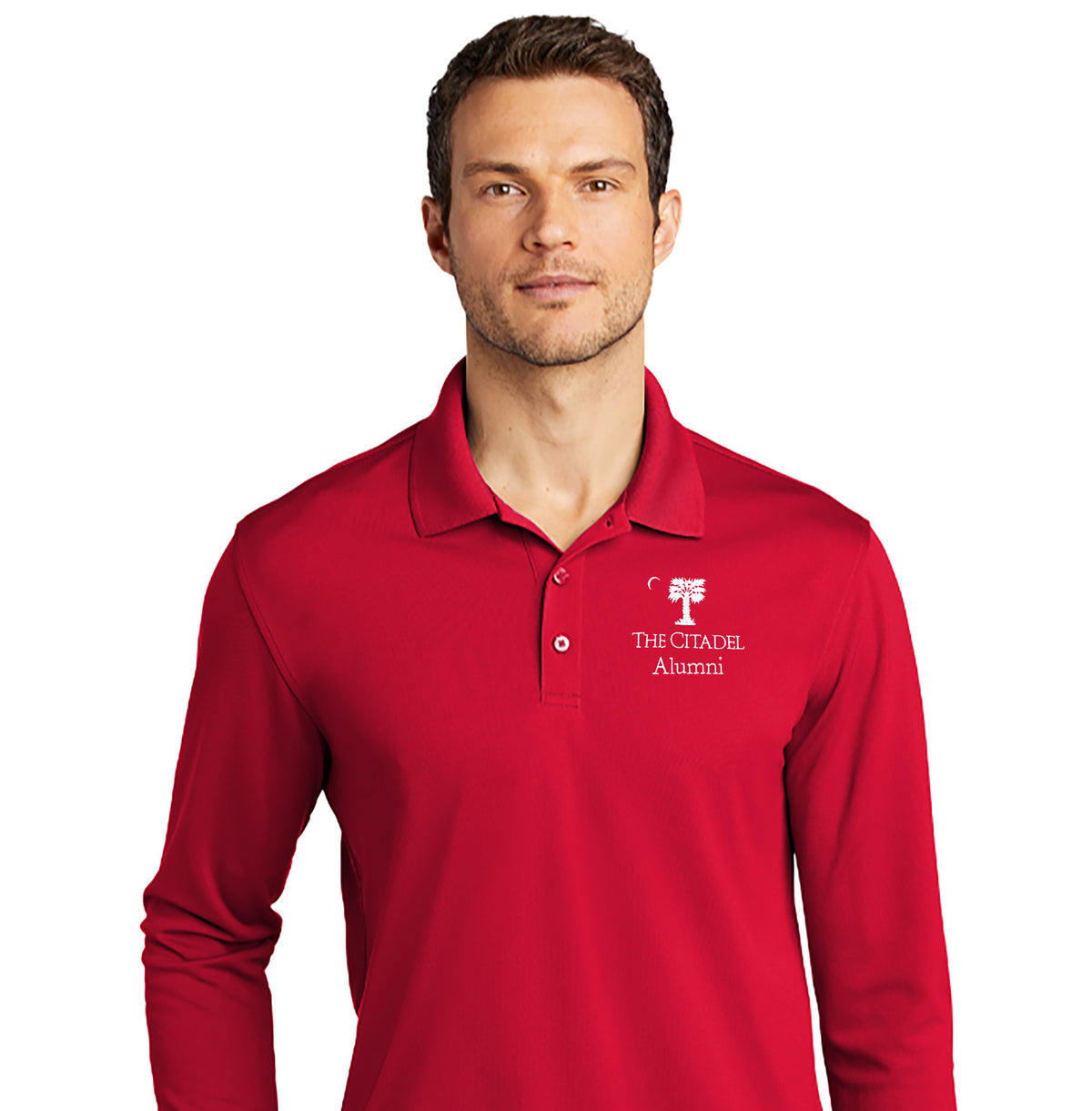 The Citadel, Big Red Alumni, UV Micro-Mesh Long Sleeve Polo Shirt - Red