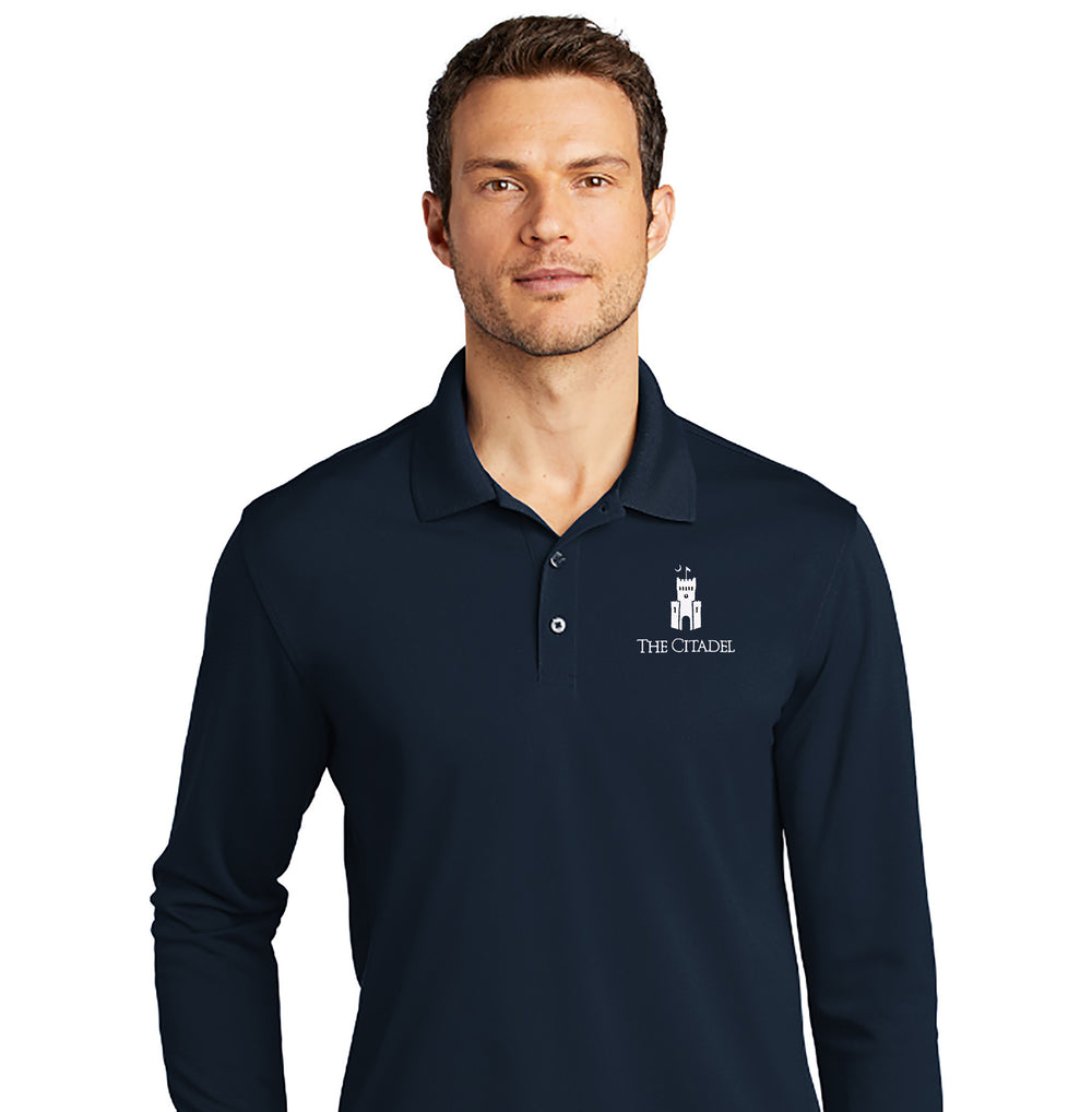 The Citadel, Barracks, UV Micro-Mesh Long Sleeve Polo Shirt- Navy