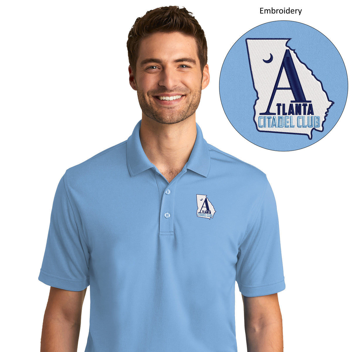 The Citadel, Atlanta Citadel Club UV Micro-Mesh Polo Shirt  - Carolina Blue