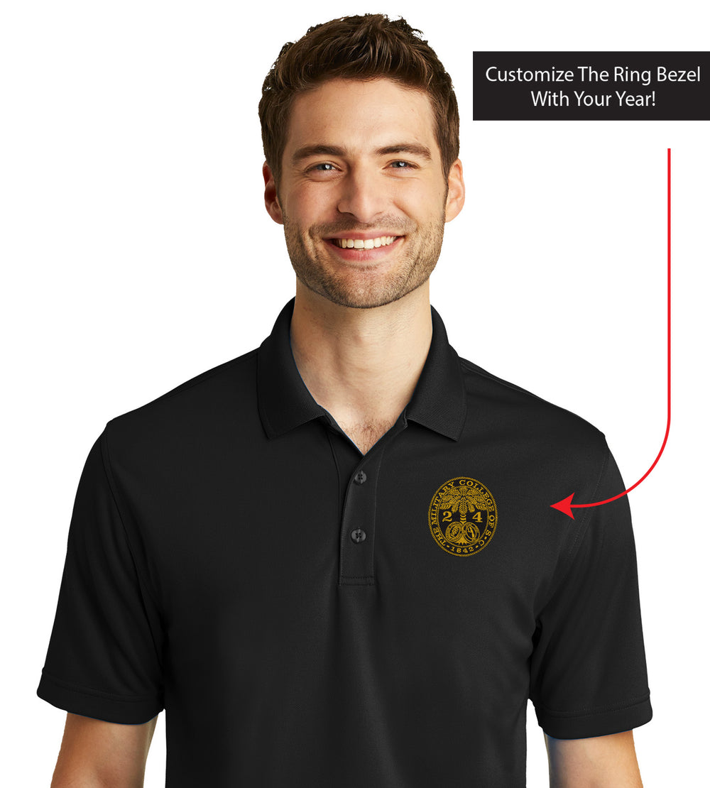 The Citadel, Customizable (Your Year) Ring Bezel Design, UV Micro-Mesh Polo Shirt- Black