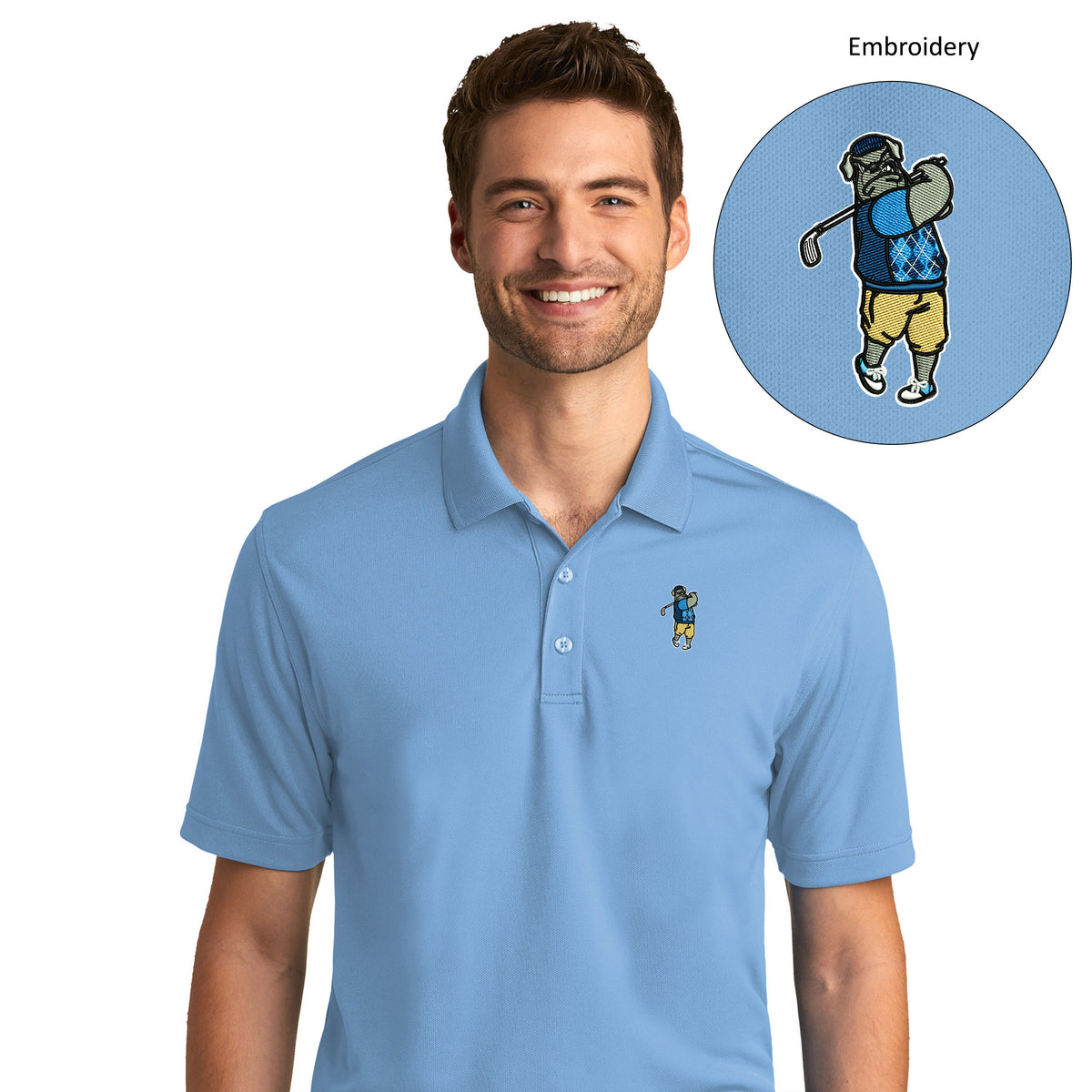 The Citadel, Spike the Golfer, Club Sport Golf,  UV Micro-Mesh Polo- Carolina Blue