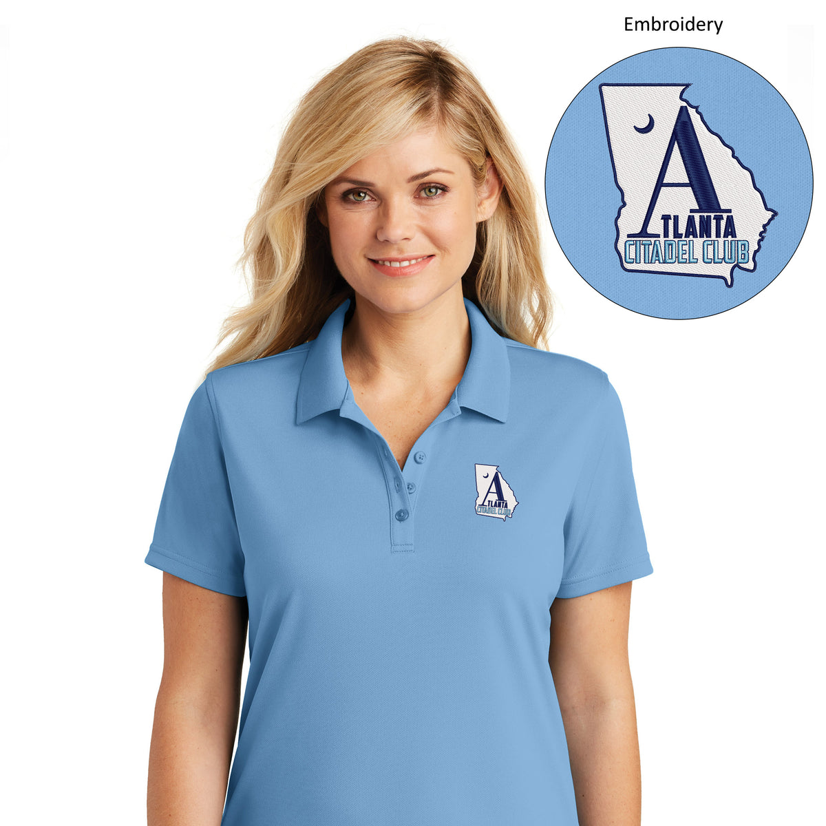 The Citadel, Atlanta Citadel Club Ladies Dry Zone® UV Micro-Mesh Polo- Carolina Blue