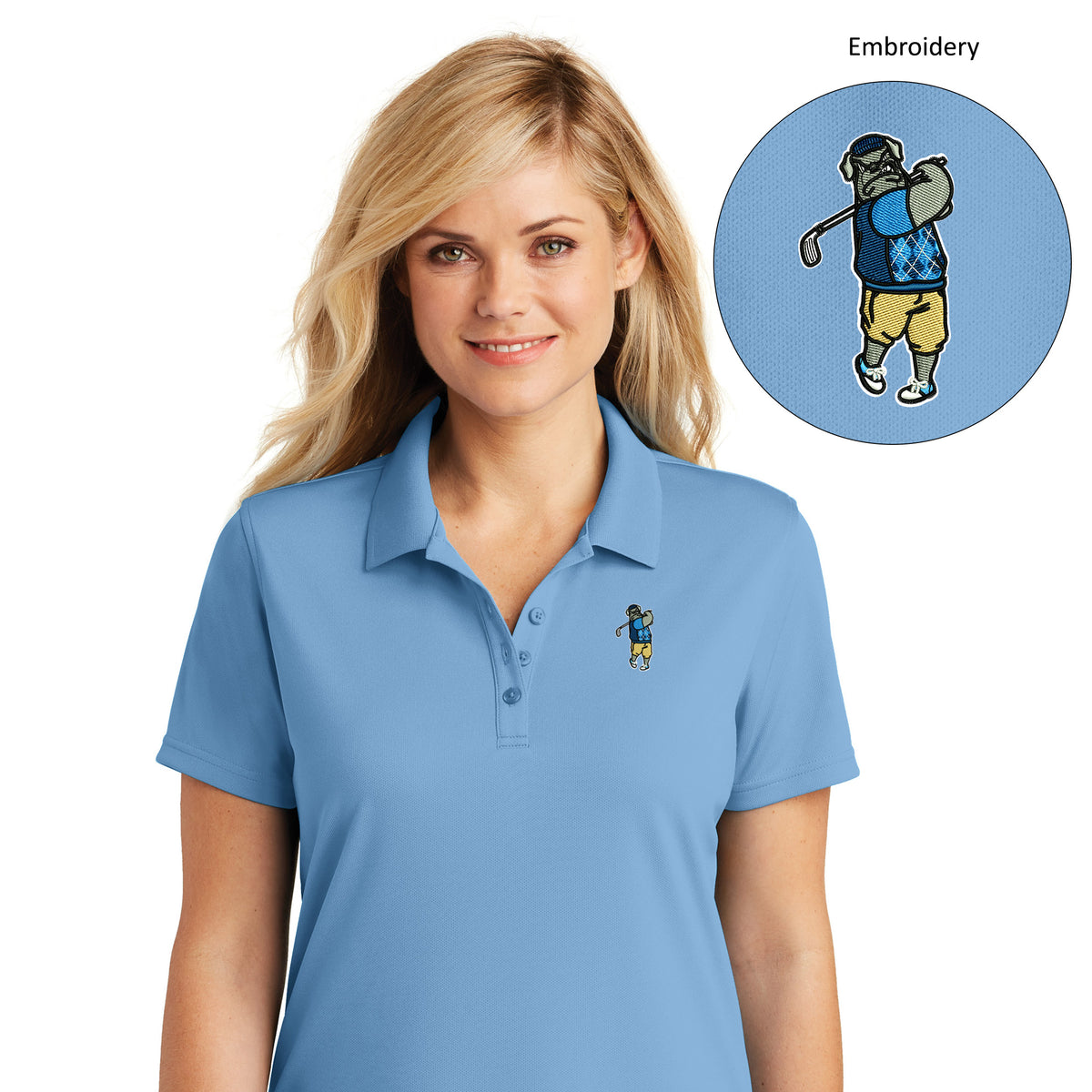 The Citadel, C Star, Spike the Golfer, Port Authority® Ladies Dry Zone® UV Micro-Mesh Polo - Carolina Blue