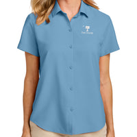 Load image into Gallery viewer, The Citadel, Big Red, Palm Tree, Women’s Short Sleeve UV Dockside Shirt - Carolina Blue
